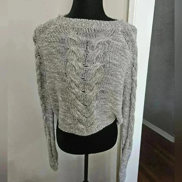 Lovers + Friends Womens Gray Chunky Knit 100% Wool Cropped Sweater XS - Picture 2 of 13